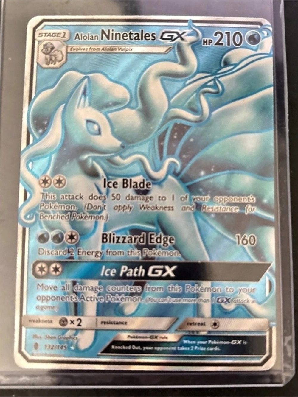Pokémon Alolan Ninetales GX Trading Card Blue & White Like New